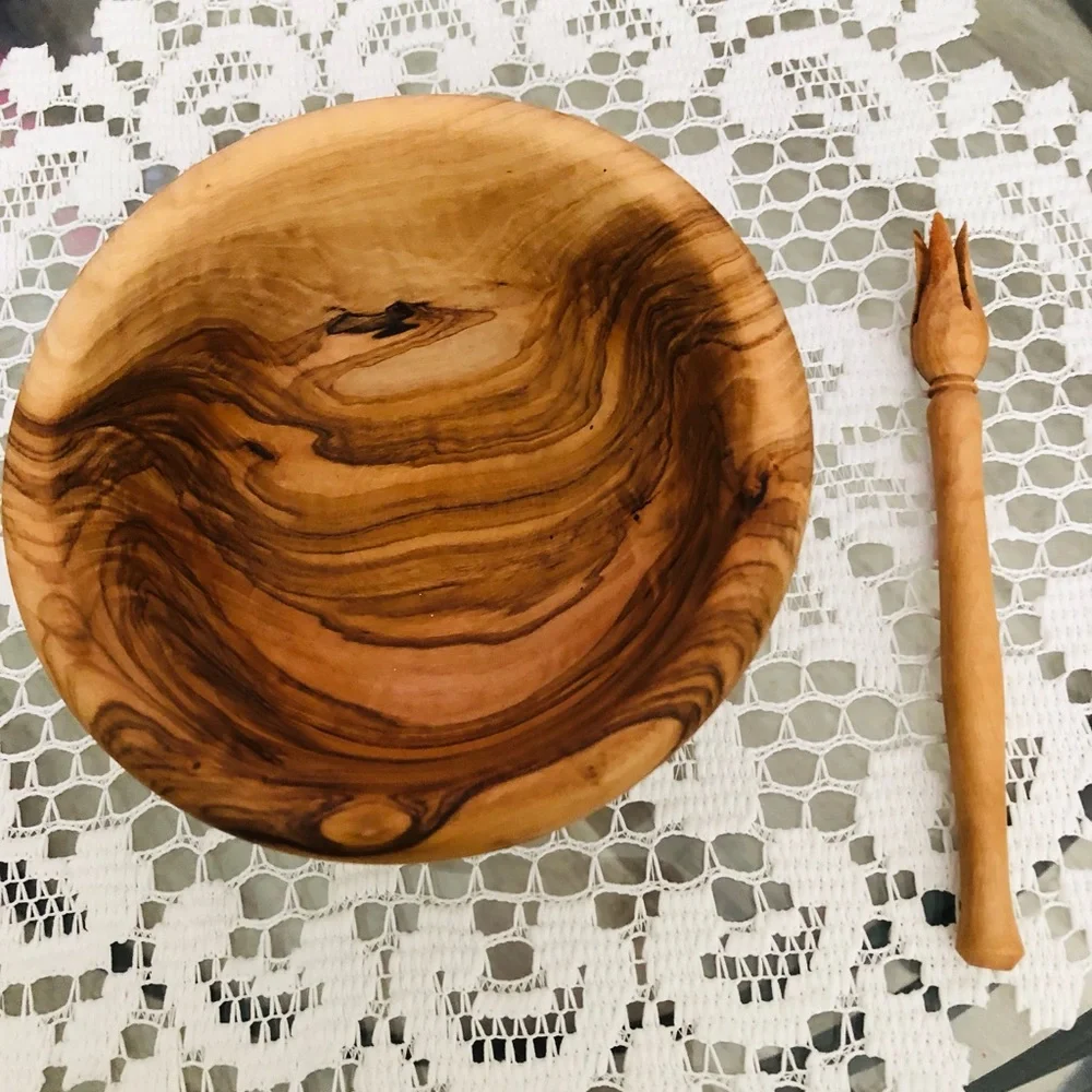 NATURAL OLIVE WOOD HONEY BOWL